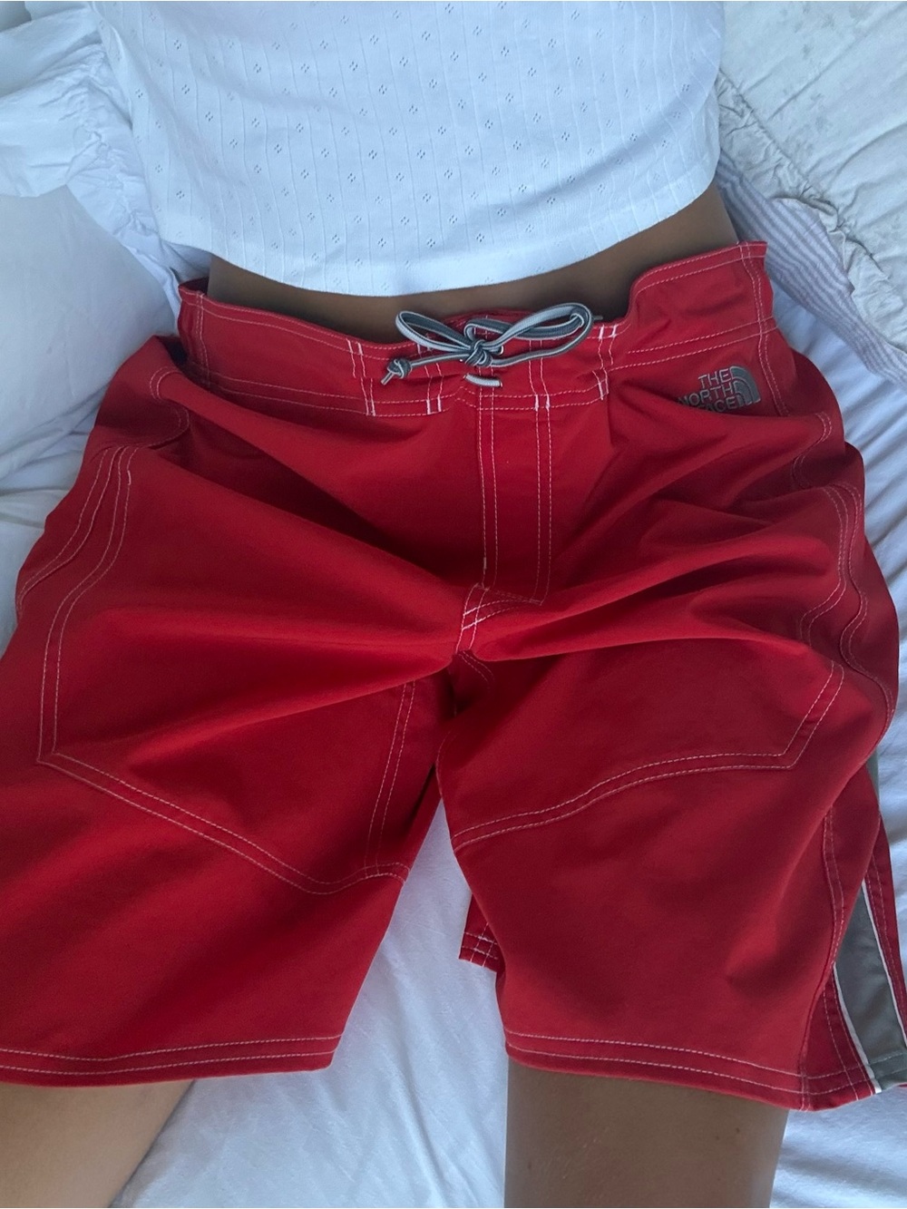 The North Face Red Men's Swim Board Shorts with Contrast Stitching
